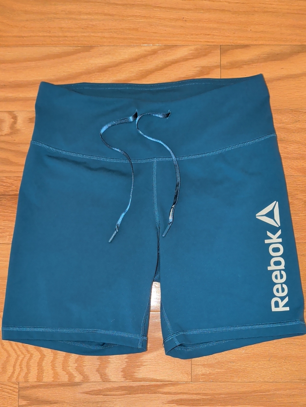 Reebok Women's Teal Athletic Bike Shorts with Waist Drawstring